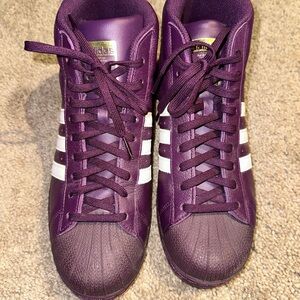 Adidas Purple and White High-Top Sneakers